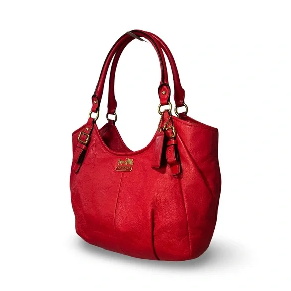 Coach Ashley Leather Shoulder Tote Bag in Brass/True Red - Picture 3 of 9